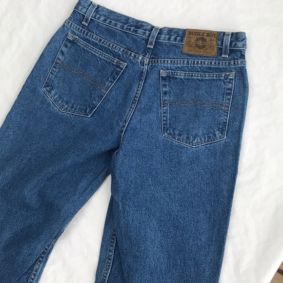 Retro 80s 90s bugle boy denim cargo pants jeans mens size 32 32l dark